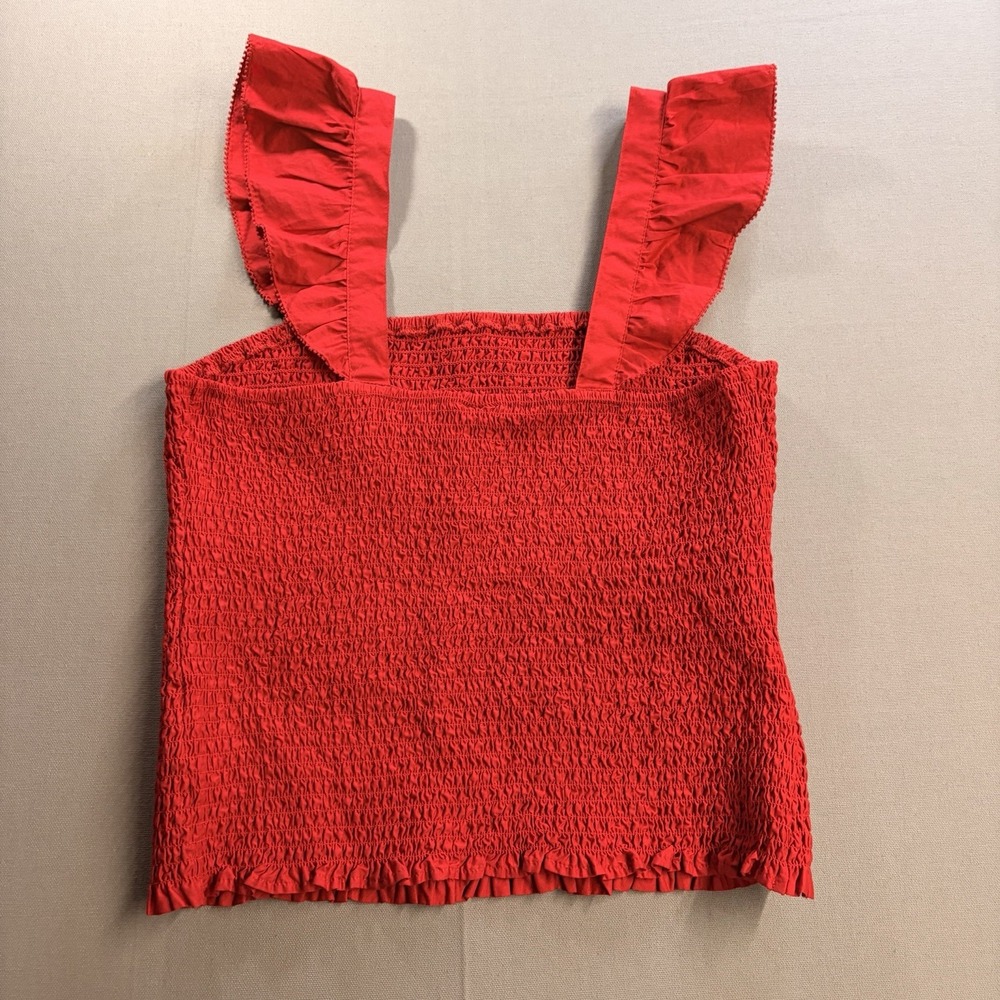 Old Navy Womens Fitted Ruffled Smocked Crop Tank Top Red Size M